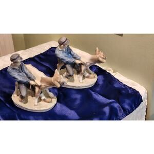 Pair Royal Copenhagen Boy and Cow Figurine 772 Danish Porcelain Dairy Farmer